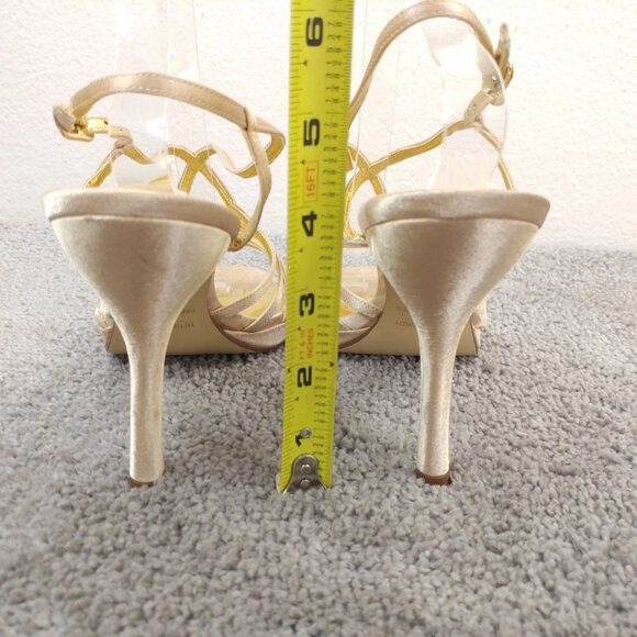 MICHAEL SHANNON Jordy Womens 9 Shoes Open Toe Gold Rhinestone Slingback Heels - Picture 4 of 8